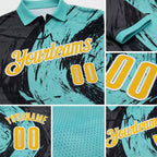 Custom Ice Blue Yellow-Steel Gray 3D Bowling Splash Ink Performance Polo Shirt detail