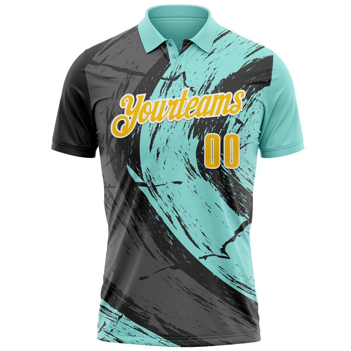 Custom Ice Blue Yellow-Steel Gray 3D Bowling Splash Ink Performance Polo Shirt photo 2
