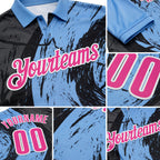 Custom Light Blue Pink-Steel Gray 3D Bowling Splash Ink Performance Polo Shirt detail