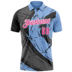 Custom Light Blue Pink-Steel Gray 3D Bowling Splash Ink Performance Polo Shirt photo 2