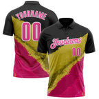 Custom Black Pink-Old Gold 3D Bowling Splash Ink Performance Polo Shirt photo 1