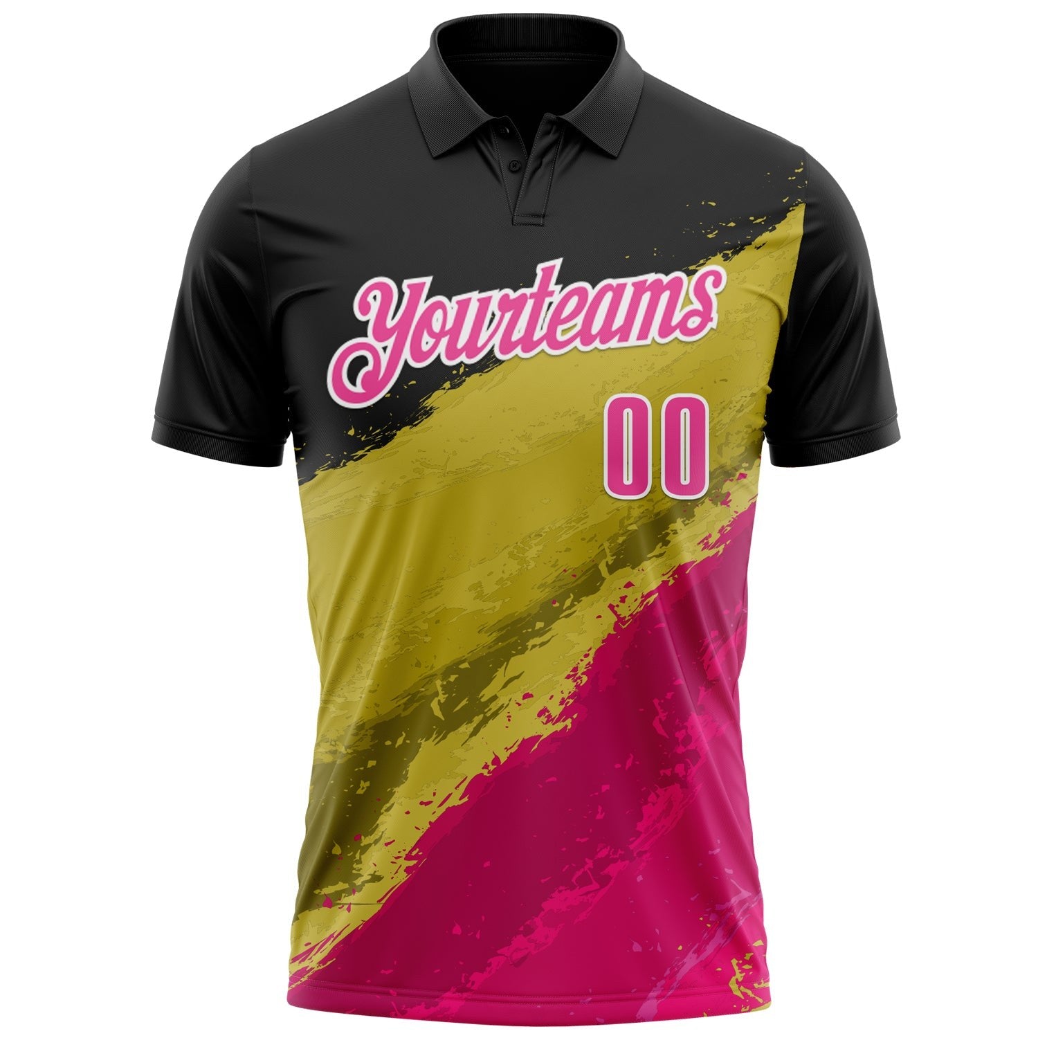 Custom Black Pink-Old Gold 3D Bowling Splash Ink Performance Polo Shirt photo 2