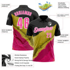 Custom Black Pink-Old Gold 3D Bowling Splash Ink Performance Polo Shirt photo 3
