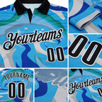 Custom Thunder Blue Black-Sky Blue 3D Bowling Splash Ink Performance Polo Shirt detail