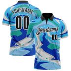 Custom Thunder Blue Black-Sky Blue 3D Bowling Splash Ink Performance Polo Shirt photo 1