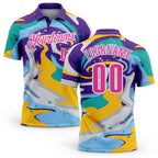 Custom Purple Pink Yellow-Aqua 3D Bowling Splash Ink Performance Polo Shirt