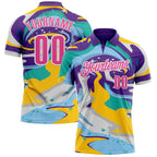 Custom Purple Pink Yellow-Aqua 3D Bowling Splash Ink Performance Polo Shirt photo 1