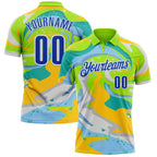 Custom Neon Green Thunder Blue Yellow-Aqua 3D Bowling Splash Ink Performance Polo Shirt photo 1