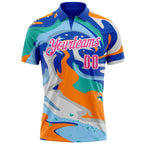 Custom Thunder Blue Pink Bay Orange-Aqua 3D Bowling Splash Ink Performance Polo Shirt photo 2