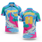 Custom Sky Blue Yellow Pink-Aqua 3D Bowling Splash Ink Performance Polo Shirt