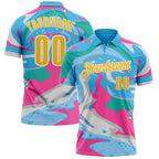Custom Sky Blue Yellow Pink-Aqua 3D Bowling Splash Ink Performance Polo Shirt photo 1