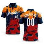 Custom Navy Bay Orange-Red 3D Bowling Splash Ink Performance Polo Shirt