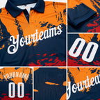 Custom Navy Bay Orange-Red 3D Bowling Splash Ink Performance Polo Shirt detail