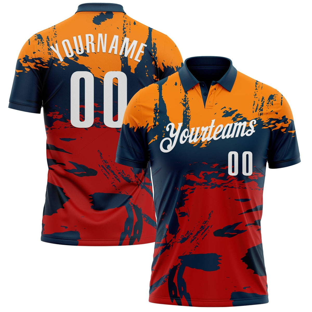 Custom Navy Bay Orange-Red 3D Bowling Splash Ink Performance Polo Shirt photo 1