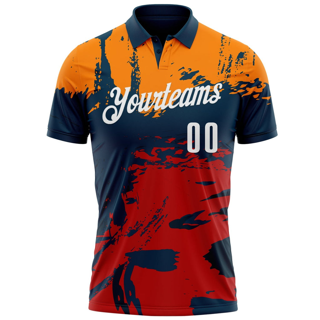 Custom Navy Bay Orange-Red 3D Bowling Splash Ink Performance Polo Shirt photo 2