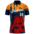 Custom Navy Bay Orange-Red 3D Bowling Splash Ink Performance Polo Shirt photo 2