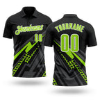 Custom Black Neon Green-White 3D Bowling Geometric Shape Performance Polo Shirt