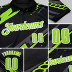 Custom Black Neon Green-White 3D Bowling Geometric Shape Performance Polo Shirt detail