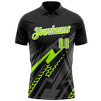 Custom Black Neon Green-White 3D Bowling Geometric Shape Performance Polo Shirt photo 2