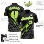 Custom Black Neon Green-White 3D Bowling Geometric Shape Performance Polo Shirt photo 3
