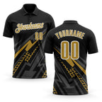 Custom Black Old Gold-White 3D Bowling Geometric Shape Performance Polo Shirt