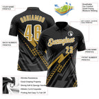 Custom Black Old Gold-White 3D Bowling Geometric Shape Performance Polo Shirt photo 3
