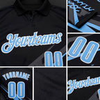 Custom Black Light Blue-White 3D Bowling Geometric Shape Performance Polo Shirt detail