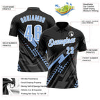 Custom Black Light Blue-White 3D Bowling Geometric Shape Performance Polo Shirt photo 3