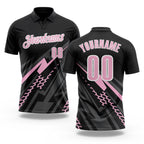 Custom Black Light Pink-White 3D Bowling Geometric Shape Performance Polo Shirt