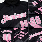Custom Black Light Pink-White 3D Bowling Geometric Shape Performance Polo Shirt detail