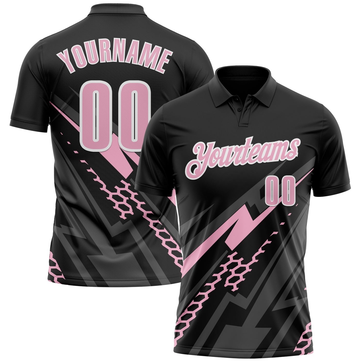 Custom Black Light Pink-White 3D Bowling Geometric Shape Performance Polo Shirt photo 1