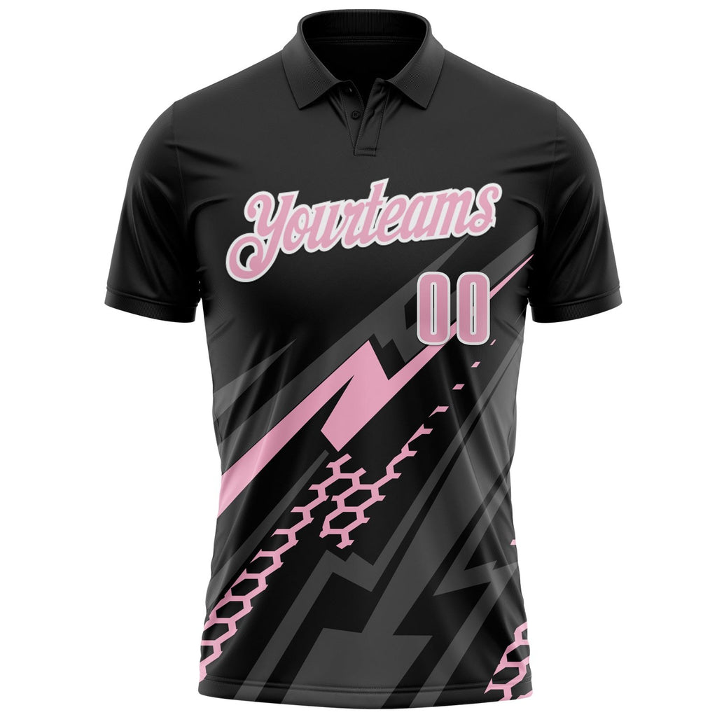 Custom Black Light Pink-White 3D Bowling Geometric Shape Performance Polo Shirt photo 2