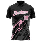 Custom Black Light Pink-White 3D Bowling Geometric Shape Performance Polo Shirt photo 2