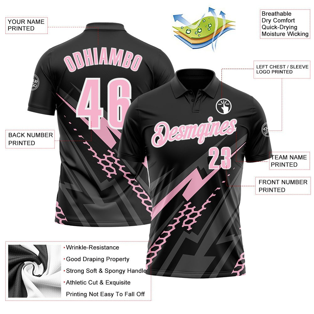 Custom Black Light Pink-White 3D Bowling Geometric Shape Performance Polo Shirt photo 3