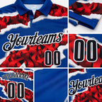 Custom Royal Black-Red 3D Bowling Torn Paper Style Performance Polo Shirt detail