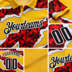 Custom Yellow Black-Red 3D Bowling Torn Paper Style Performance Polo Shirt detail