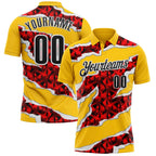Custom Yellow Black-Red 3D Bowling Torn Paper Style Performance Polo Shirt photo 1