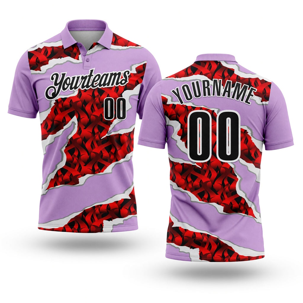 Custom Light Purple Black-Red 3D Bowling Torn Paper Style Performance Polo Shirt