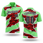 Custom Pea Green Black-Red 3D Bowling Torn Paper Style Performance Polo Shirt