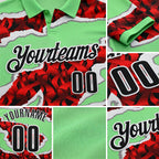 Custom Pea Green Black-Red 3D Bowling Torn Paper Style Performance Polo Shirt detail