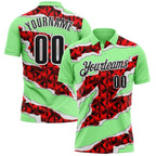 Custom Pea Green Black-Red 3D Bowling Torn Paper Style Performance Polo Shirt photo 1