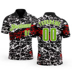 Custom Black Neon Green-Red 3D Bowling Abstract Grunge Art Performance Polo Shirt