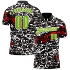 Custom Black Neon Green-Red 3D Bowling Abstract Grunge Art Performance Polo Shirt photo 1
