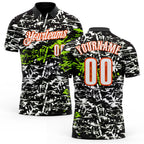Custom Black Neon Green-Orange 3D Bowling Abstract Grunge Art Performance Polo Shirt