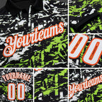 Custom Black Neon Green-Orange 3D Bowling Abstract Grunge Art Performance Polo Shirt detail