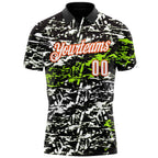 Custom Black Neon Green-Orange 3D Bowling Abstract Grunge Art Performance Polo Shirt photo 2