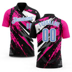 Custom Black Light Blue-Pink 3D Bowling Splash Ink Performance Polo Shirt