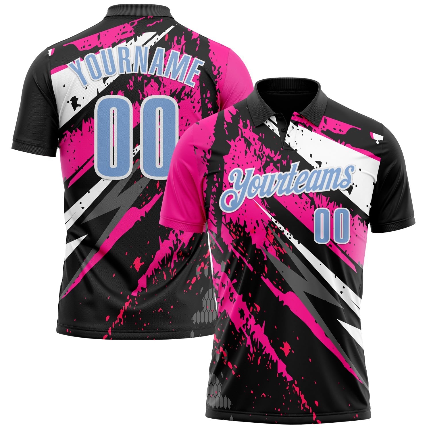Custom Black Light Blue-Pink 3D Bowling Splash Ink Performance Polo Shirt photo 1