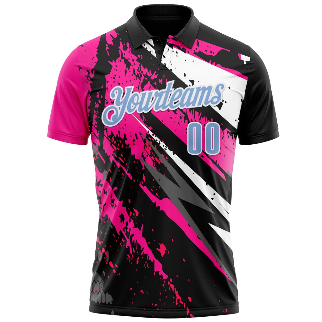Custom Black Light Blue-Pink 3D Bowling Splash Ink Performance Polo Shirt photo 2