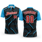 Custom Black Red-Sky Blue 3D Bowling Dot Performance Polo Shirt